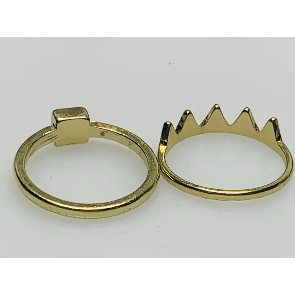 Set of 2 Gold Tone Rings with Orange Painted Design, Size 9